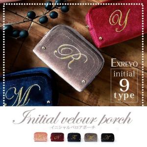 ポーチ イニシャル ベロア 刺繍 アイコスケース 小物入れ