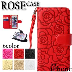 iPhone ケース 手帳 ローズ ストラップ付 iPhoneSE2 第2世代 iPhoneX XS iPhone7 iPhone6 iPhone5 SE Plus 薔薇 花 可愛い かわいい おしゃれ