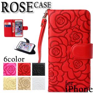 iPhone ケース 手帳 ローズ ストラップ付 iPhoneSE2 第2世代 iPhoneX XS iPhone7 iPhone6 iPhone5 SE Plus 薔薇 花 可愛い かわいい おしゃれ｜exshop-y