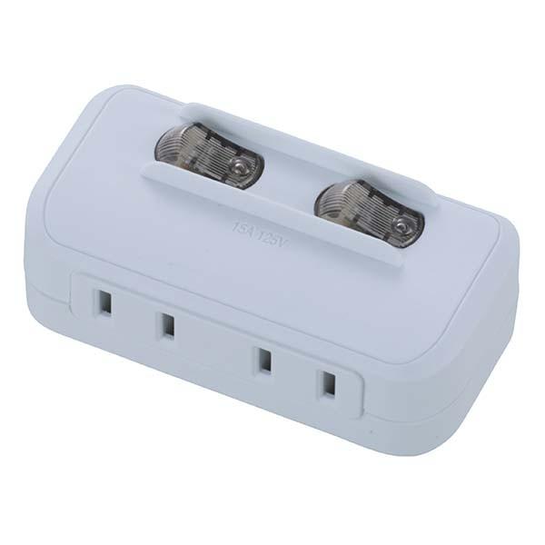 電源タップ コードなし LED個別スイッチ 2個口 白 ホワイト_HS-A1758W 00-1758...