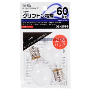 OHM（オーム電機） ミニクリプトン電球 E17 60W形 クリア 2個入 KR100
