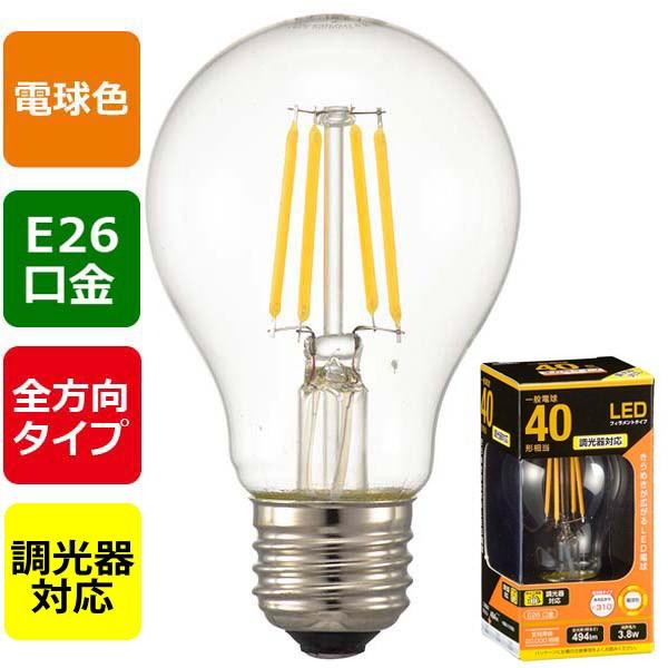 LED電球 フィラメント 一般電球 E26 40形相当 調光器対応 電球色 クリア 全方向｜LDA4...