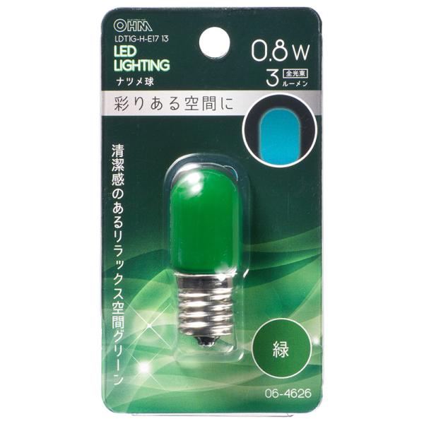 LED電球 ナツメ球形 E17/0.8W 緑｜LDT1G-H-E17 13 06-4626 OHM｜...