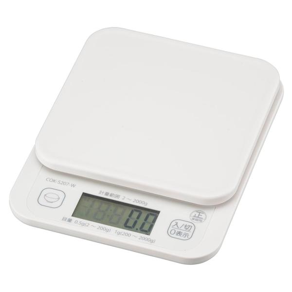 クッキングスケール 2kg計 ご飯カロリーボタン付き｜COK-S207-W 08-1200｜OHM（...