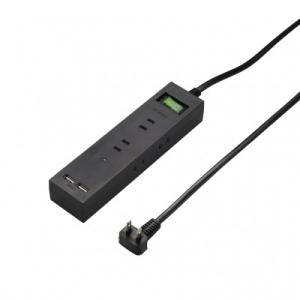 集中スイッチ付6個口タップ+USB2ポート 2m ブラック_H6BK8122UBK_YAZAWA（ヤ...