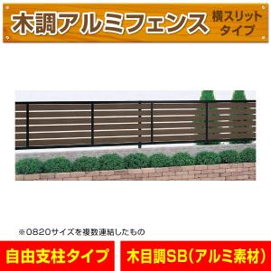 アルミ製の木目フェンス中古☆112cm アルミ製木調横スリットフェンス 黒+セピアブラウン 幅1998mm×高さ