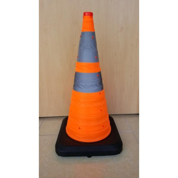 LED内蔵折り畳み伸縮式カラーコーン ゴムベースタイプ 高さ680mm LED照明 点灯 三角コーン...