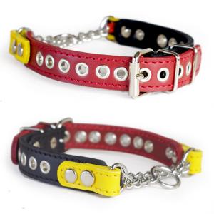 ハーフチョーク ボストン ジャックラッセル 小中型犬用 革：2cm Type Choker 004F(黒+赤+黄色）｜extraheavyy