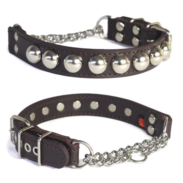 ハーフチョーク 中形犬用  スタッズ 革 3cm幅：3cm Type チョーカー 001BB (18...
