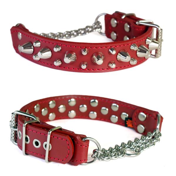ハーフチョーク 中形犬用  スタッズ 革 3cm幅：3cm Type チョーカー 006 (14mm...