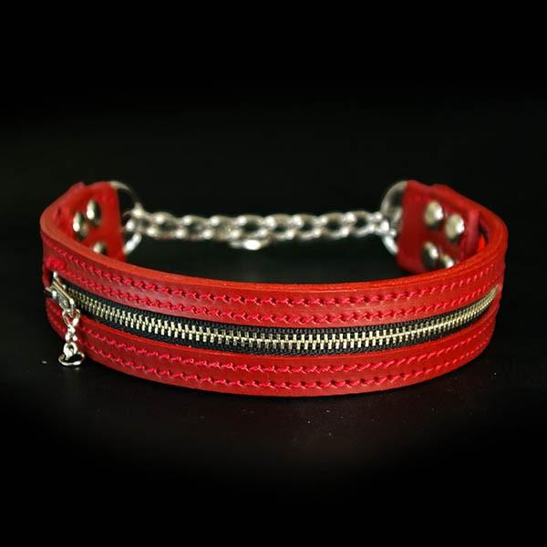 ハーフチョーク 中形犬用 革 3cm幅：3cm Type チョーカー ZIPPER （鋲なし）【色は...