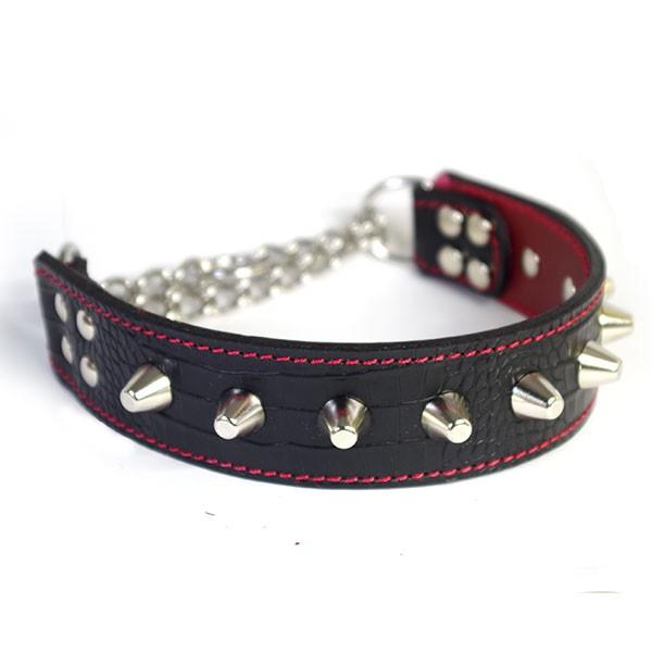 ハーフチョーク ブルドッグ 大型犬用  スタッズ 革 4cm幅：4cm Type チョーカーH-Z0...