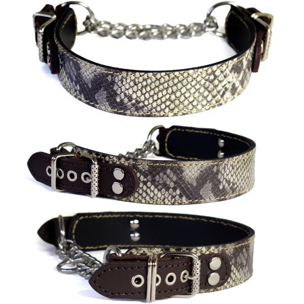 ハーフチョーク ブルドッグ 大型犬用 革 4cm幅：4cm Type チョーカー GB2W（パイソン...