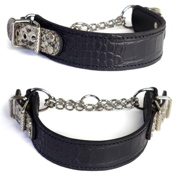 ハーフチョーク ブルドッグ 大型犬用 革 4cm幅：4cm Type チョーカー GB2W（クロコ黒...