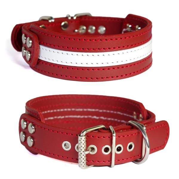 4cm幅中大型犬用革首輪（赤＋白）4cmTypeF-000