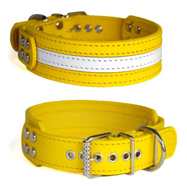 4cm幅中大型犬用革首輪（黄色＋白）4cmTypeF-000