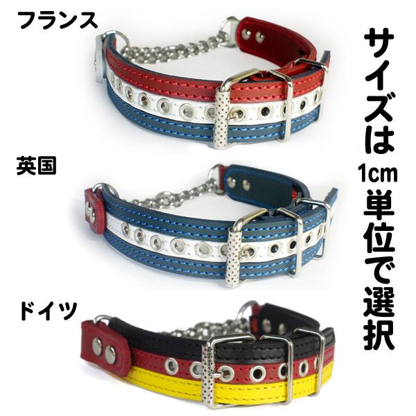 ハーフチョーク 中形犬用 革 3cm幅：3cm Type チョーカー FB 国旗カラー