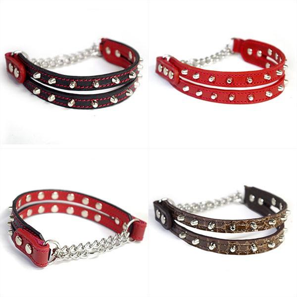 ハーフチョーク 中形犬用  スタッズ 革 3cm幅：3cm Type チョーカー E-003【色は1...