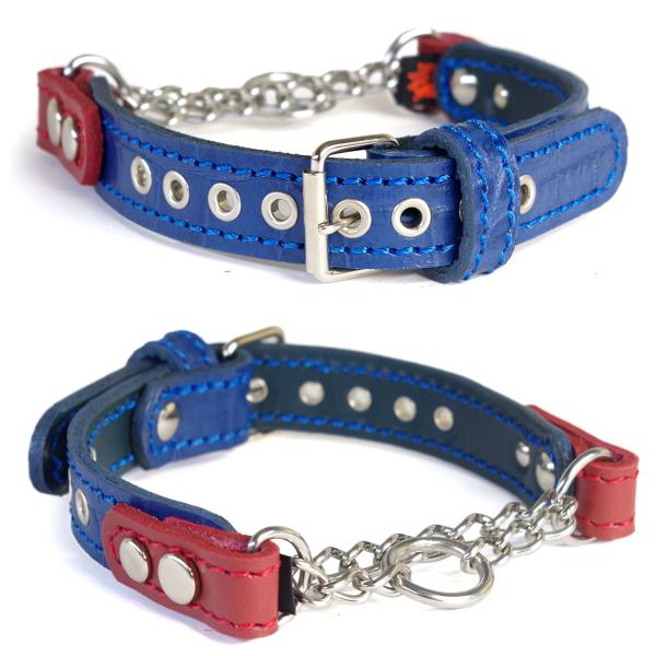 ハーフチョーク 小型犬用 革 2cm幅：Small Type チョーカーFB (ネルソンブルー＋パー...