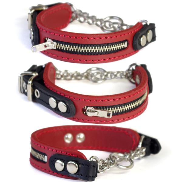 ハーフチョーク 小型犬用  革：Small Type チョーカーGB2 ジッパー 赤+黒