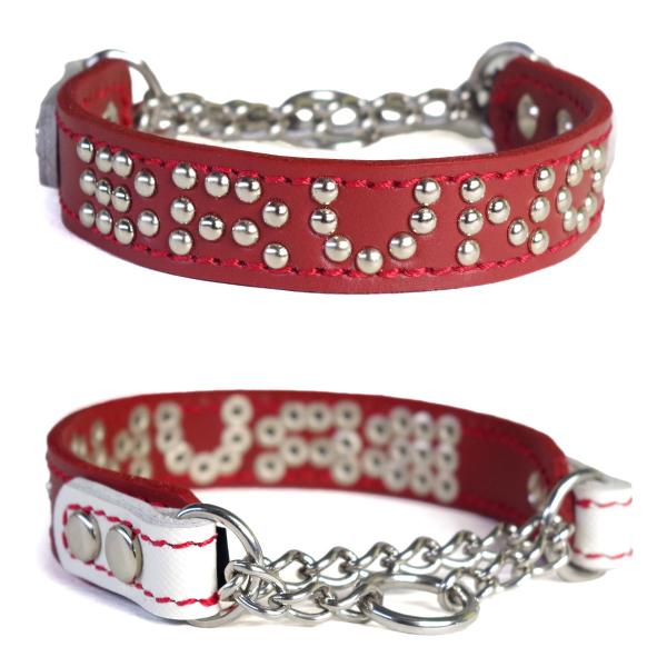 ハーフチョーク 小型犬用 革 2cm幅：Small Type チョーカーGF NAME (赤＋型押し...