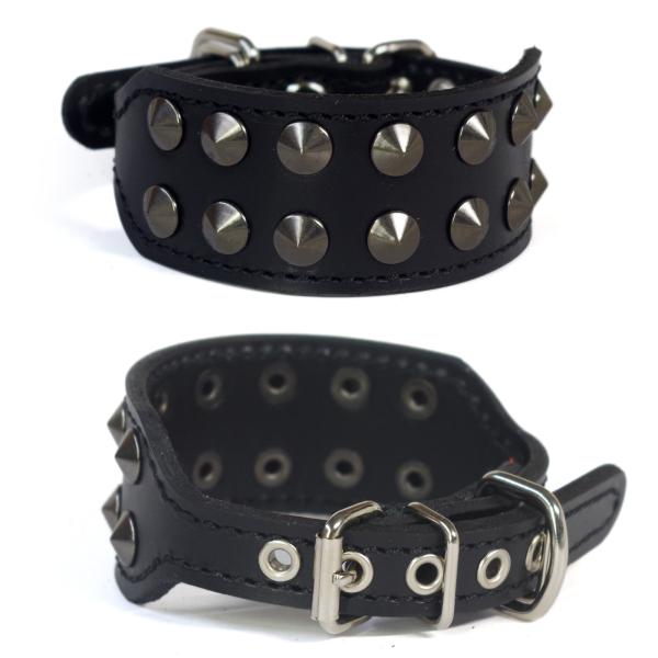 首輪 イタグレ ミニピン スタッズ 革 幅広：Small Type G2_X2(10mm平尖鋲）黒　...
