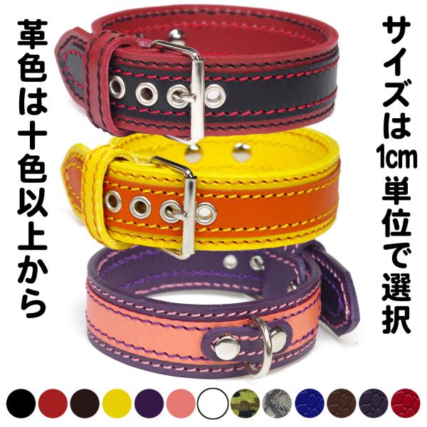 首輪 大きめの 小型犬 革 幅広：Small Type G530ダブルカラー *色は十色以上から、サ...
