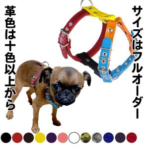 小型犬 ハーネス 胴輪 革 サイズオーダー：H3（胸部分調整）｜extraheavyy