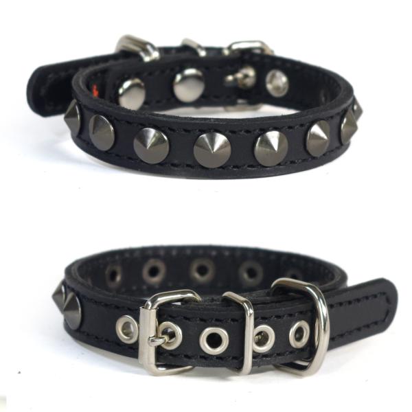 1.5cm幅 首輪 小型犬 スタッズ 革：Small Type X1B(10mm平尖鋲）　*黒、サイ...