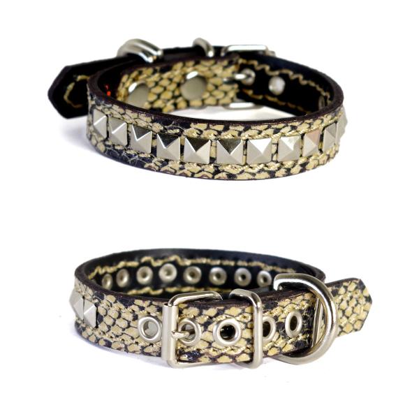 アウトレット 1116：チワワ　小型犬 用 1.5cm幅 スタッズ　革 首輪(20cm)