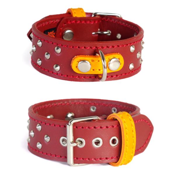 アウトレット 1049： 小型犬 イタグレ ミニピン スタッズ 3cm幅 革 首輪(25cm)