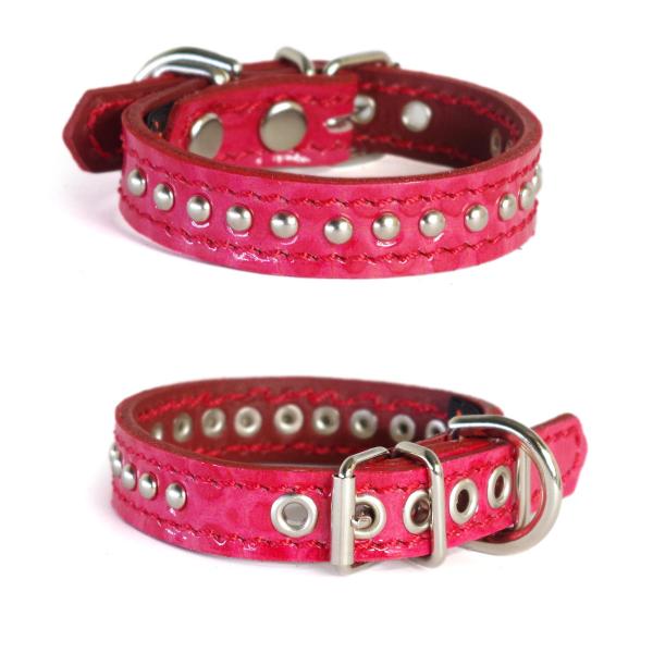 アウトレット 1114：チワワ　小型犬 用 1.5cm幅 スタッズ　革 首輪(20cm)