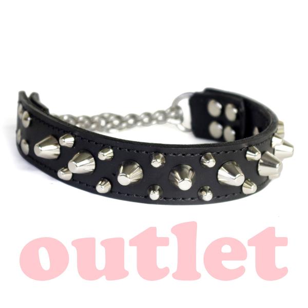 アウトレット1329 中型　3cm幅 スタッズ 革 ハーフチョーク　(頭周り39.5cm)