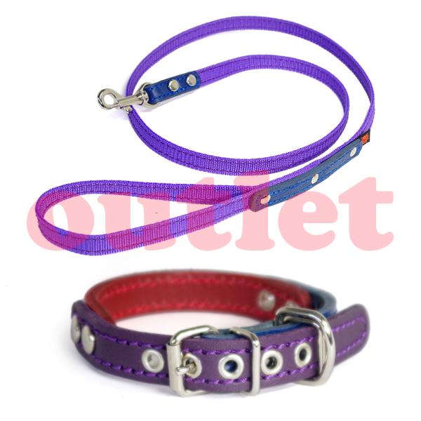 アウトレット 1346：小型犬 用 1.5cm幅  革 首輪(23cm) + リードのセット