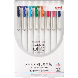 三菱鉛筆　ユニボール ワン 0.38mm　８色アソート ゲルインクボールペン（メール便対応可）
