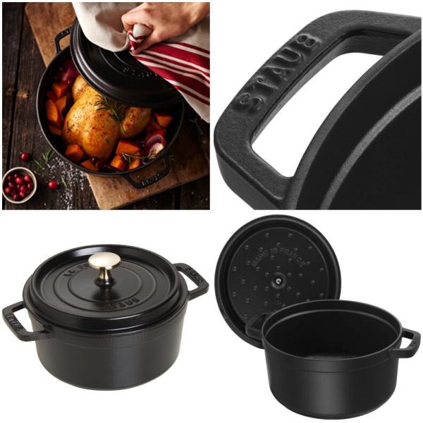 staub ストウブ  ココット ラウンド ブラック 黒 18cm  両手 鋳物 ホーロー 鍋 1〜...