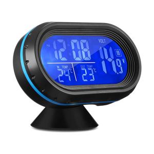 車載 4in1 多機能 車用時計 12V 24V コンパクト ブルーLED