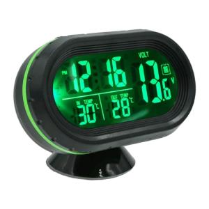 車載 4in1 多機能 車用時計 12V 24V コンパクト グリーンLED
