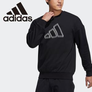 アディダス M ST 3BAR グラフィック クルーネックスウェット KNH81 メンズ 長袖 ビッグロゴ ブラック おしゃれ 普段着 部屋着 男性 女性