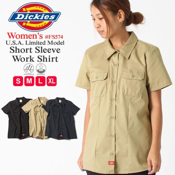 Dickies 半袖 シャツ レディース 大きいサイズ 大きめ ゆったり ワークシャツ 無地 ブラン...