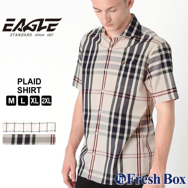 【送料無料】 シャツ メンズ 半袖 ワイドカラー ブロード チェック 日本規格 EAGLE STAN...