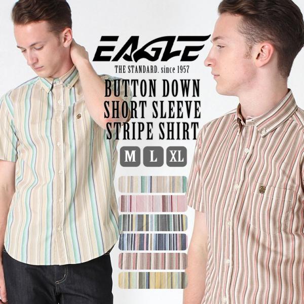シャツ メンズ 半袖 ボタンダウン ポケット ストライプ 日本規格 EAGLE STANDARD イ...