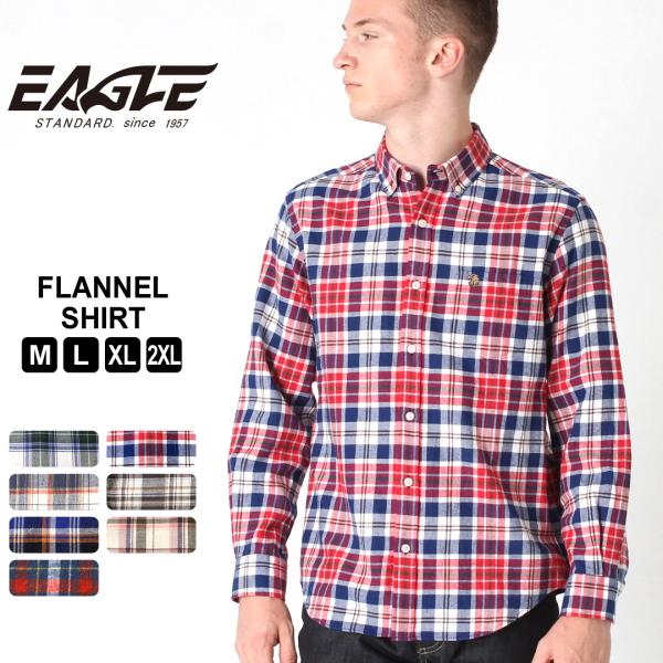 【送料無料】 シャツ メンズ 長袖 ボタンダウン ポケット フランネル チェック 日本規格 EAGL...