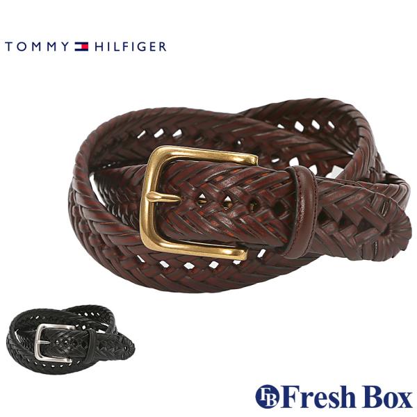 トミーヒルフィガー ベルト メンズ 編み込み シングルピン 合皮 メッシュ フリー 11TL04X0...