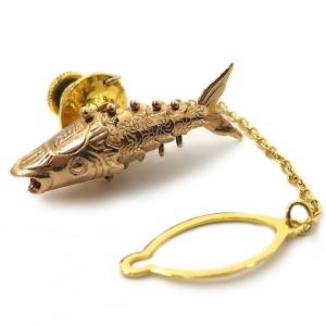 K14 ネクタイピン 鯛 魚 モチーフ ゴールド 金 高価値 中古 レディース メンズ 美品 4 5g 可動式 ピンブローチ K14yg