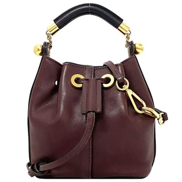 クロエ 巾着 ショルダーバッグ ワインレッド 2way レザー 中古 Chloe ハンドバッグ 肩掛...