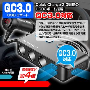 3連シガー シガーソケット 増設 USB タイ...の詳細画像3