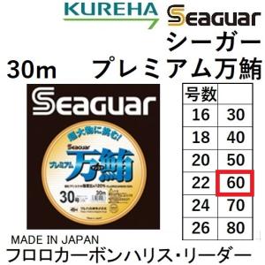 クレハ/Kureha シーガー プレミアム万鮪 30m 60号 フロロカーボンハリス・リーダー 大物釣り専用ハリス 国産・日本製 Seaguar マンユウ マグロ まんゆう