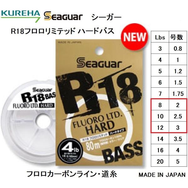 クレハ シーガーR18フロロリミテッドハードBASS 80m 8, 10, 12Lb 2, 2.5,...