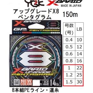 YGK・よつあみ XBRAID アップグレードX8 ペンタグラム 150m 1,1.2,1.5号 22,25,30Lbs 8本組PEライン UPGRADE PENTAGRAM エックスブレイド(メール便対応)